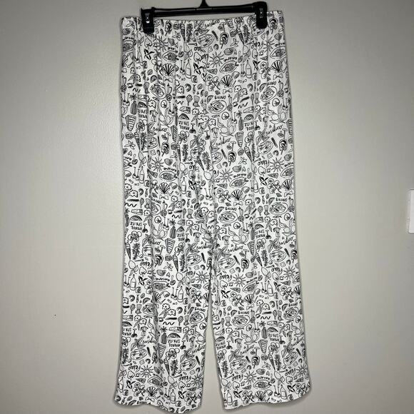Sincerely Jules Pull On Wide Leg Linen Pants Black White Italian Vacation Sz L - Picture 6 of 10